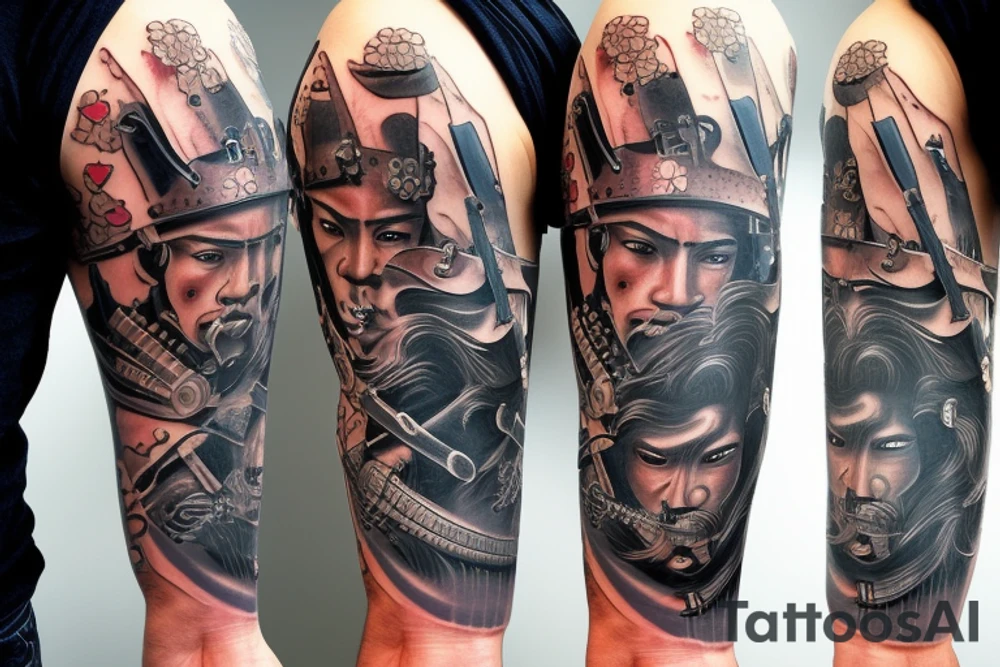 SAMURAI HOLDING A SWORD UNDER RAIN tattoo idea