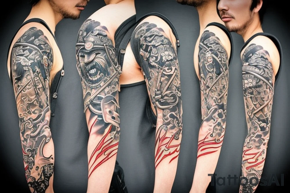 SAMURAI HOLDING A SWORD UNDER RAIN tattoo idea