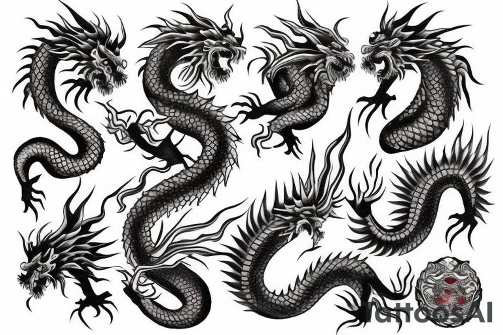 japanese dragon on fire tattoo idea