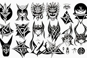 Symbols of Satanism in anime style tattoo idea