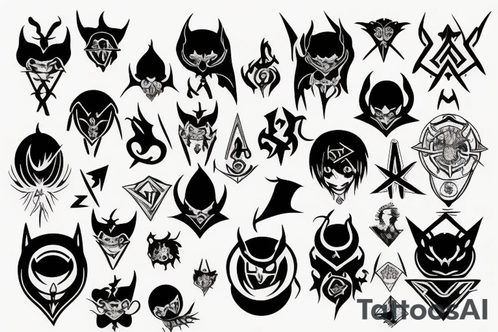 Symbols of Satanism in anime style tattoo idea