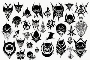 Symbols of Satanism in anime style tattoo idea