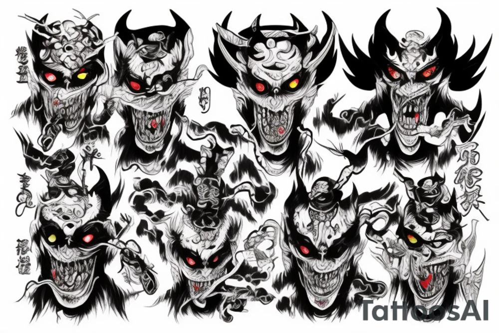 japanese demon on back tattoo idea