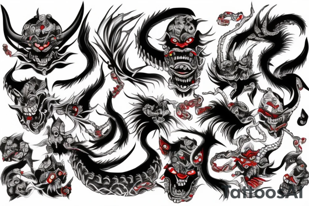 japanese demon on back tattoo idea