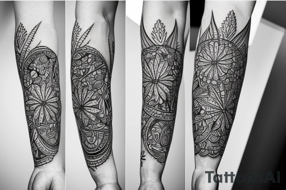 sleeve geometric australian flora tattoo idea