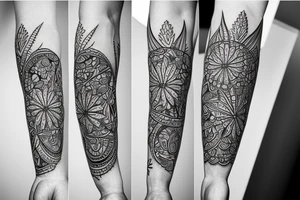 sleeve geometric australian flora tattoo idea