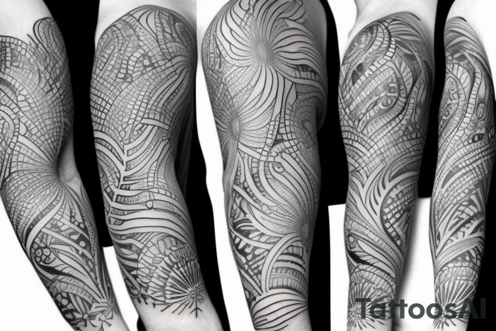 sleeve geometric australian flora tattoo idea