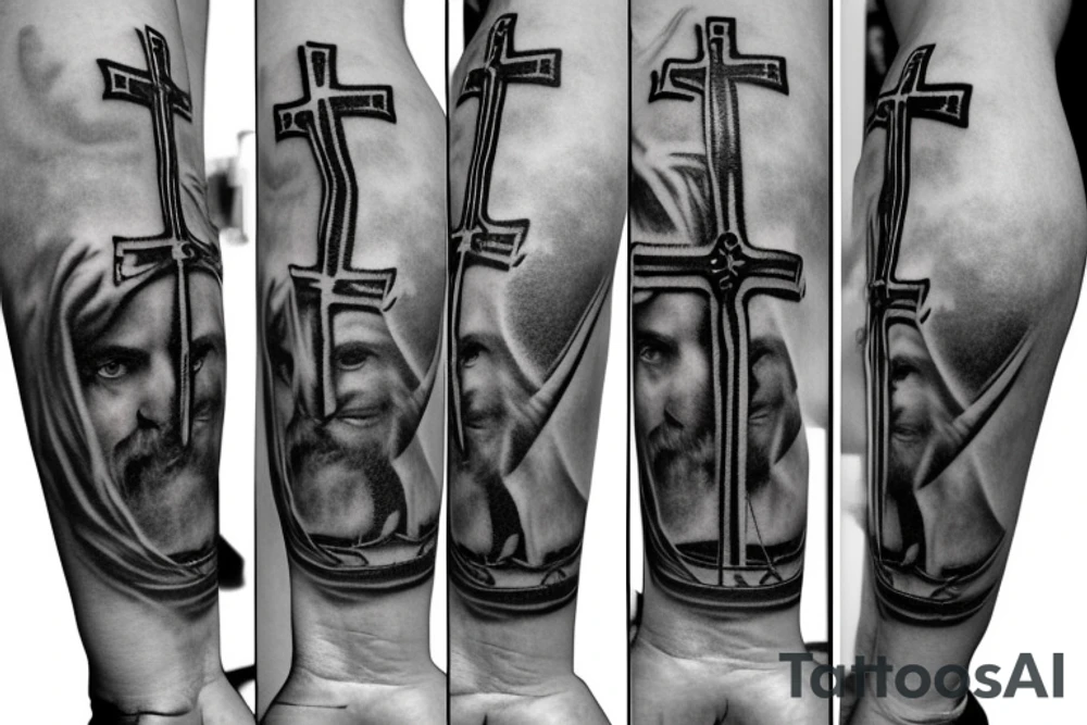 Cross with jesus with crown tattoo idea
