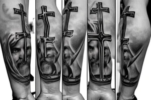 Cross with jesus with crown tattoo idea