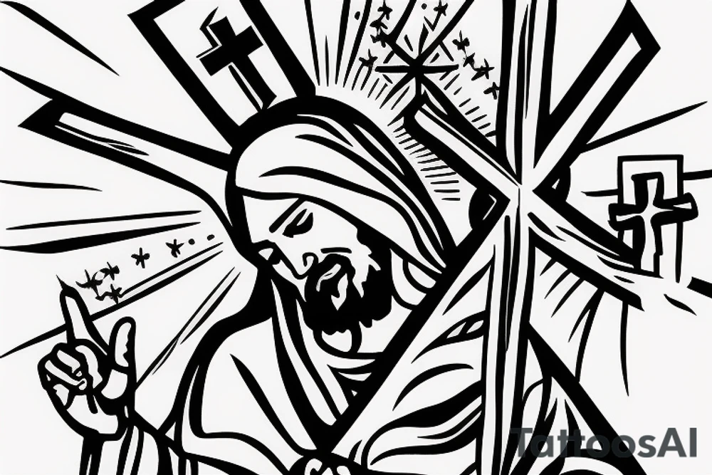 Cross with jesus with crown tattoo idea