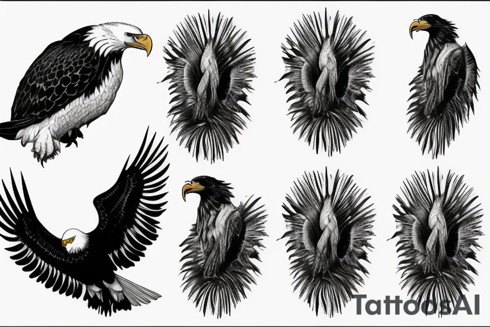 Bald eagle, waterfall, trees tattoo idea