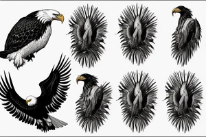 Bald eagle, waterfall, trees tattoo idea
