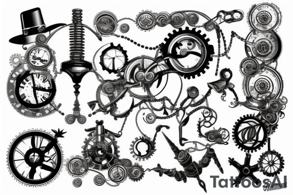 Steampunk from leg to back tattoo idea