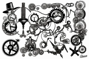 Steampunk from leg to back tattoo idea