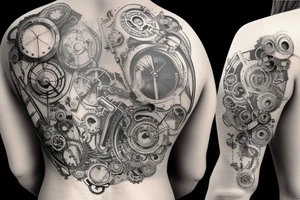 Steampunk from leg to back tattoo idea