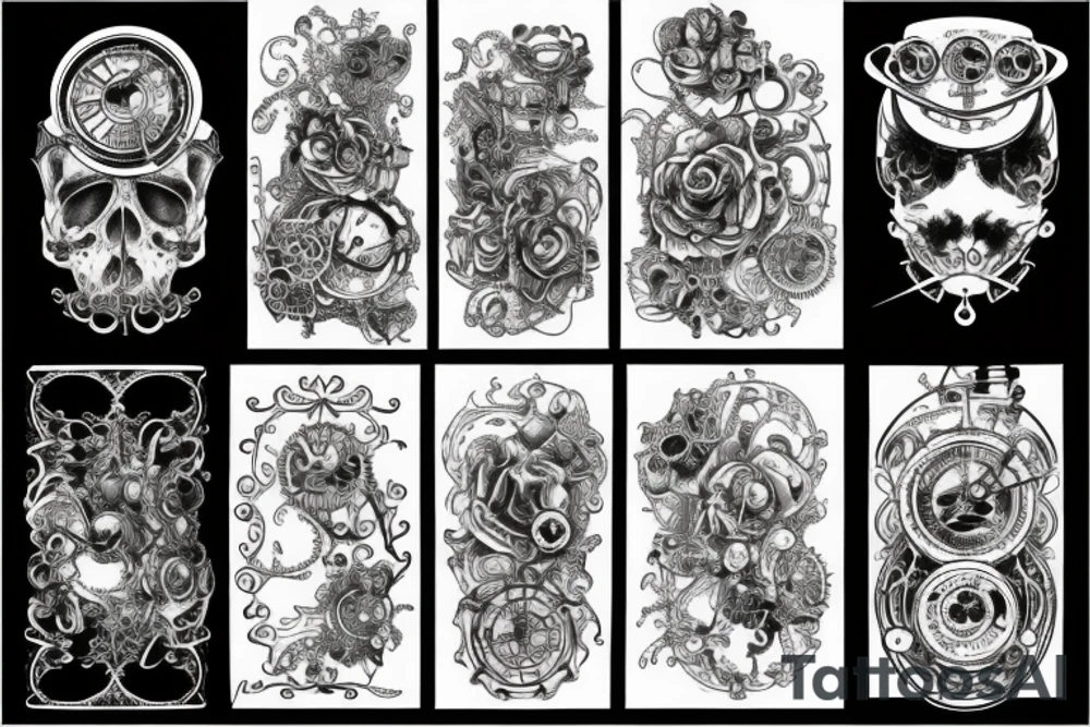 Steampunk from leg to back tattoo idea