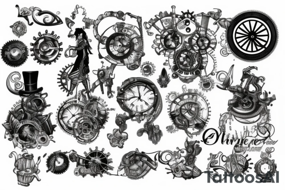 Steampunk from leg to back tattoo idea