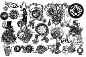 Steampunk from leg to back tattoo idea