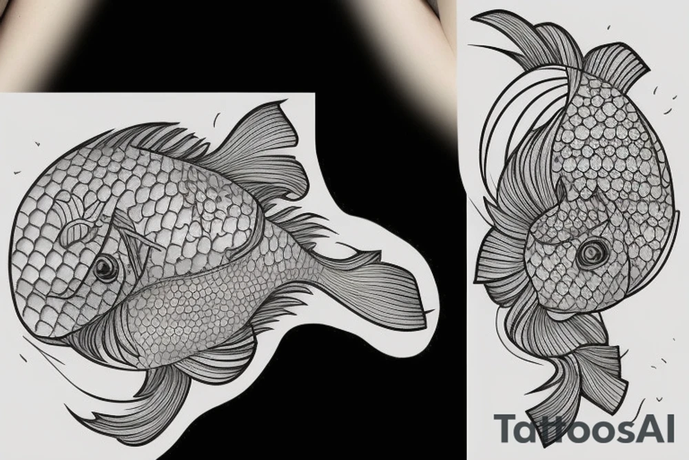 Beautiful fish with japanese flowers tattoo idea