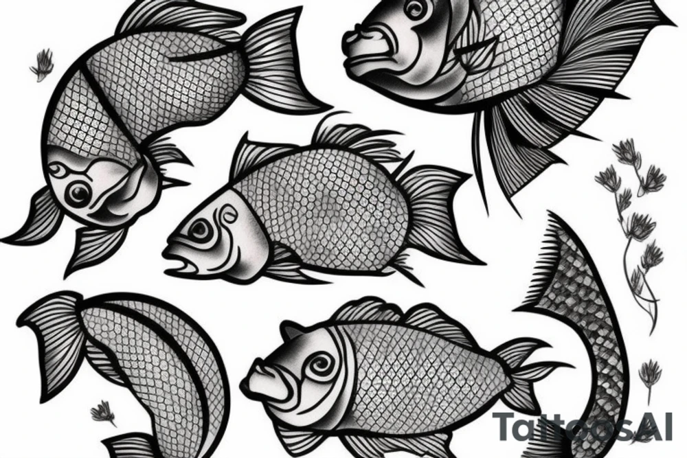 Beautiful fish with japanese flowers tattoo idea