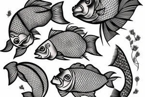 Beautiful fish with japanese flowers tattoo idea