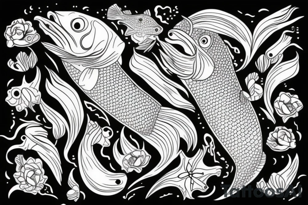 Red fish with flowers tattoo idea