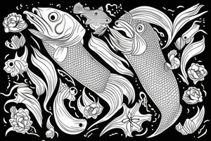Red fish with flowers tattoo idea