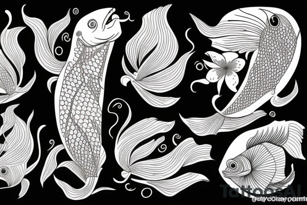 Red fish with flowers tattoo idea