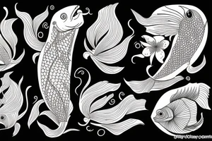 Red fish with flowers tattoo idea