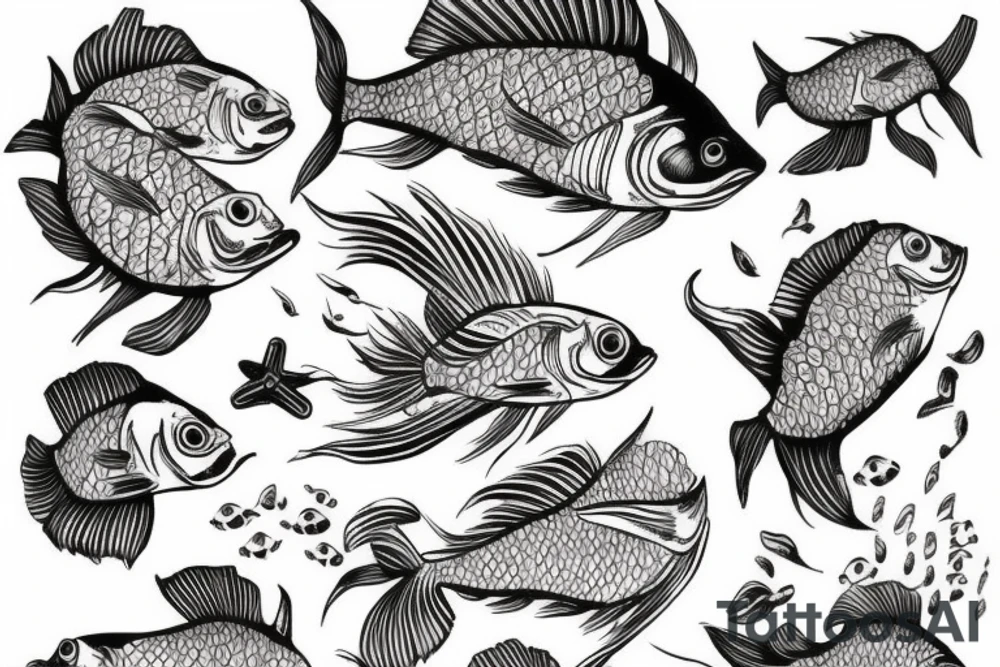 Red fish with flowers tattoo idea