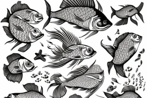Red fish with flowers tattoo idea
