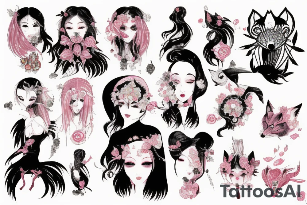 Kitsune with 9 tales removed to pretty girl tattoo idea