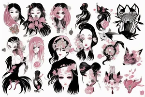 Kitsune with 9 tales removed to pretty girl tattoo idea