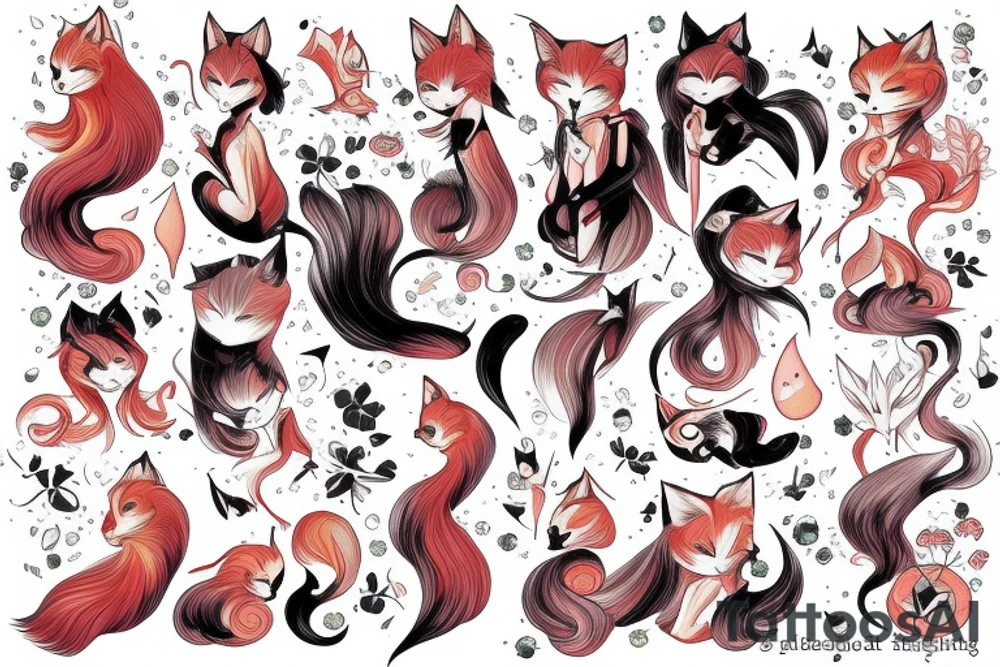 Kitsune with 9 tales removed to pretty girl tattoo idea