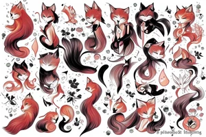 Kitsune with 9 tales removed to pretty girl tattoo idea