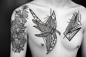 dragonfly with flowers, triangles, lines and arrows tattoo idea