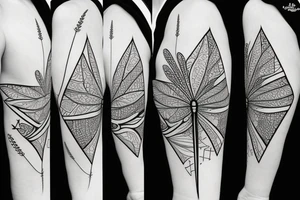dragonfly with flowers, triangles, lines and arrows tattoo idea