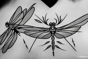 dragonfly with flowers, triangles, lines and arrows tattoo idea
