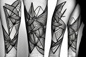 dragonfly with flowers, triangles, lines and arrows tattoo idea