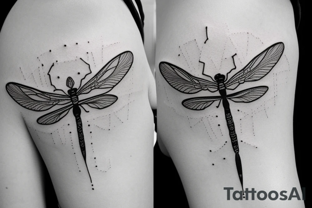 dragonfly with triangles, lines and arrows tattoo idea