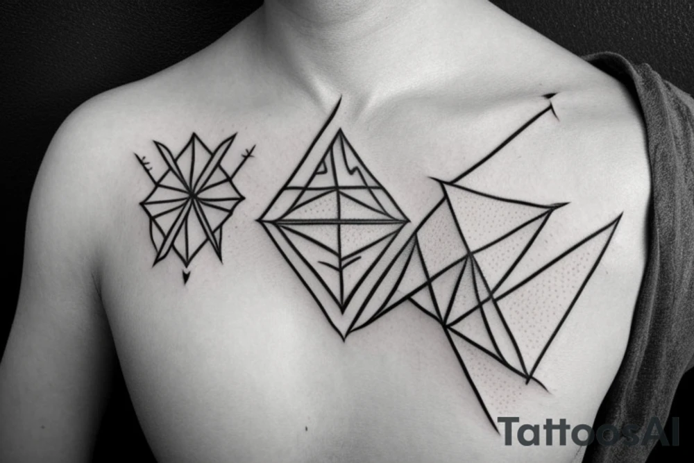 flowers with triangles, lines and arrows tattoo idea