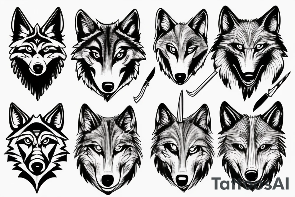 Wolf with knife tattoo idea