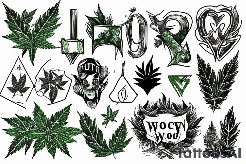 the words "green wood" and smoking weed tied into one image tattoo idea