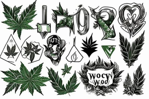 the words "green wood" and smoking weed tied into one image tattoo idea