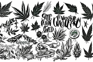the words "green wood" and smoking weed tied into one image tattoo idea