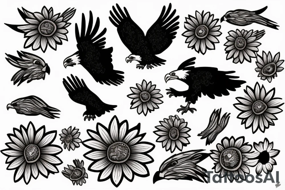 Eagle eating daisy tattoo idea