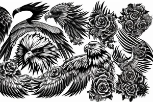Apocalyptic eagle destroying flowers tattoo idea