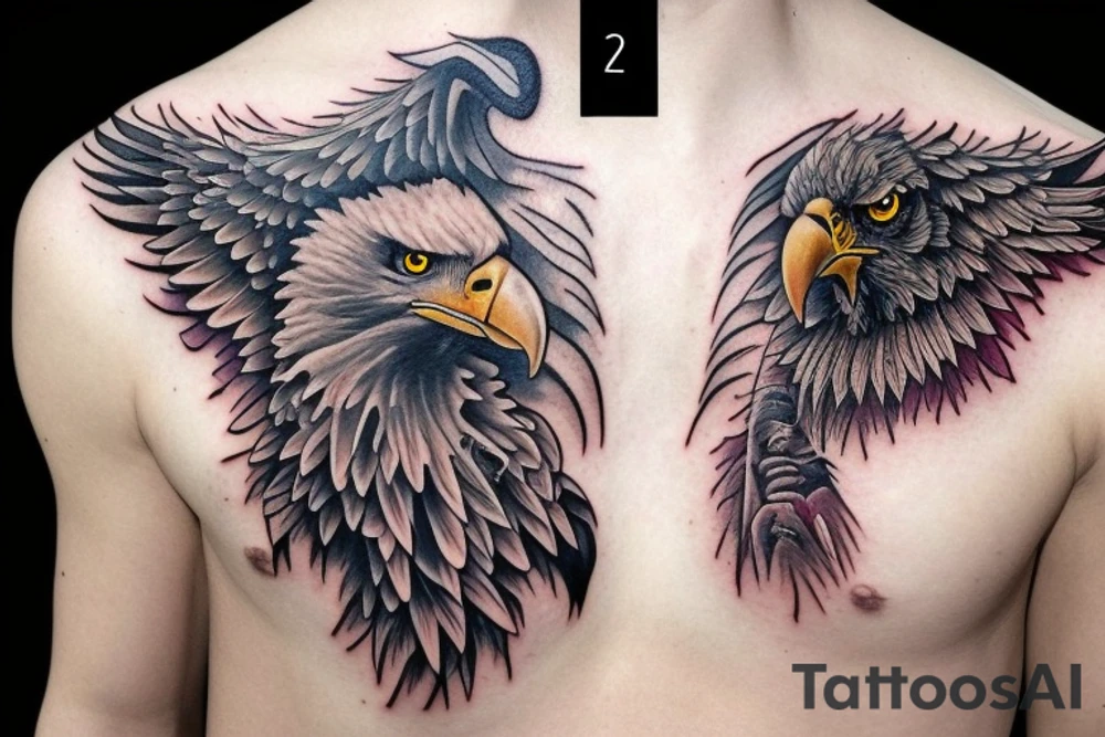 Apocalyptic eagle destroying flowers tattoo idea