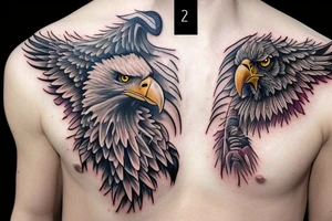 Apocalyptic eagle destroying flowers tattoo idea