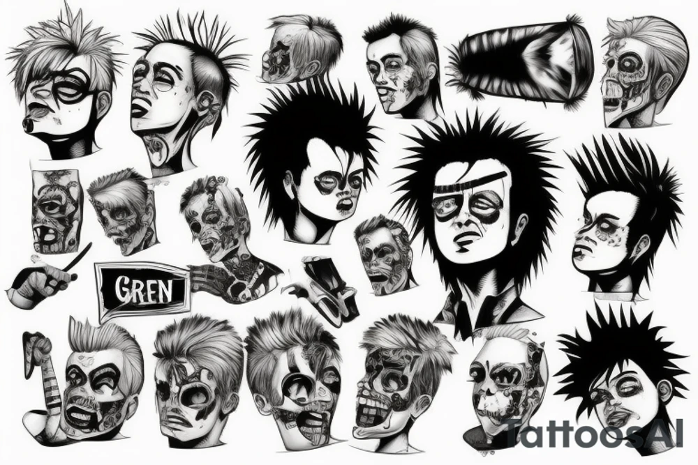 Green day punk cartoon tattoo idea